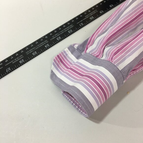 Zara Mens Size 16 Stripe Dress Long Sleeve Button Down Shirt Gray Pink Office - Picture 5 of 8